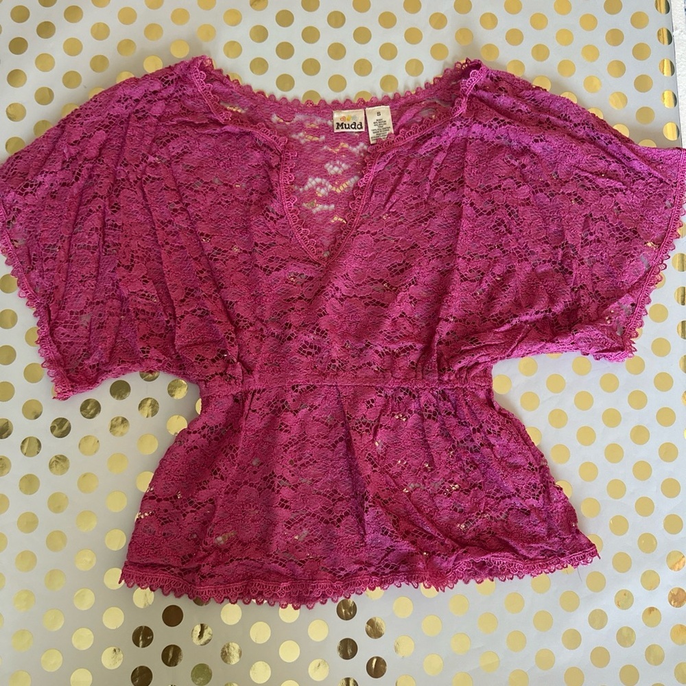 Mudd Pink Lace Dolman Sleeve Peplum Blouse